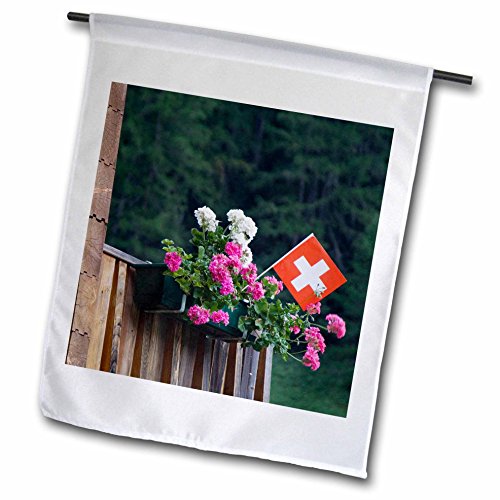 0499084624026 - DANITA DELIMONT - SWITZERLAND - SWISS FLAG AND FLOWER POT, WALLIS, SWITZERLAND - NA02 RNU0805 - ROLF NUSSBAUMER - 18 X 27 INCH GARDEN FLAG (FL_84624_2)
