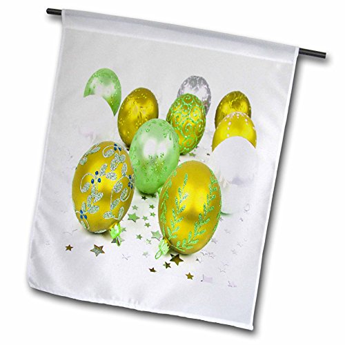 0499097735023 - YVES CREATIONS CHRISTMAS DECORATIONS - GOLD AND BABY GREEN BAUBLE SURPRISE - 18 X 27 INCH GARDEN FLAG (FL_97735_2)