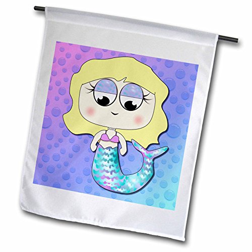 0499116511010 - DOONI DESIGNS FANTASY DESIGNS - CUTE BLONDE HAIR MERMAID GIRL WITH IRIDESCENT FIN AND BUBBLES BACKGROUND FANTASY GIFTS - 12 X 18 INCH GARDEN FLAG (FL_116511_1)