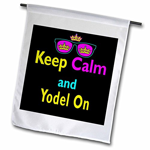 0499116865021 - DOONI DESIGNS CMYK HIPSTER DESIGNS - CMYK KEEP CALM PARODY HIPSTER CROWN AND SUNGLASSES KEEP CALM AND YODEL ON - 18 X 27 INCH GARDEN FLAG (FL_116865_2)