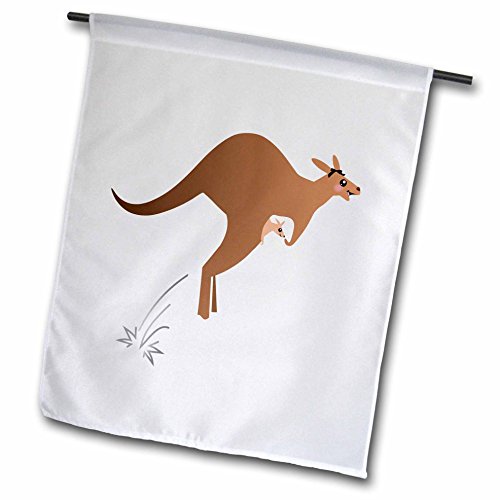 0499120297016 - 3DROSE FL_120297_1 CUTE KANGAROO MOM WITH BABY JOEY IN POUCH-AUSTRALIAN KAWAII ANIMAL-MAMA MOTHER AND CHILD CARTOON GARDEN FLAG, 12 BY 18-INCH