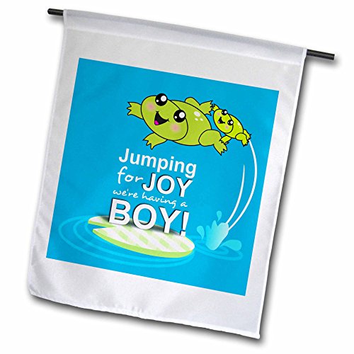 0499120313013 - 3DROSE FL_120313_1 JUMPING FOR JOY HAVING A BOY-CUTE GREEN FROG BLUE BABY SHOWER ITS A BOY KAWAII FROGS ANNOUNCEMENT GARDEN FLAG, 12 BY 18-INCH