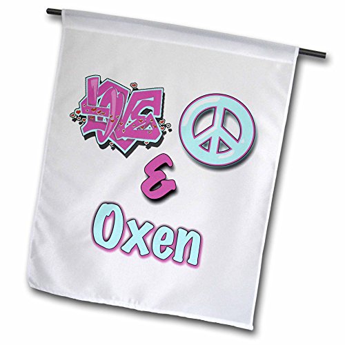 0499122883026 - BLONDE DESIGNS ANIMALS LOVE PEACE AND IN PASTELS - LOVE PEACE AND OXEN IN BLUE AND PURPLE - 18 X 27 INCH GARDEN FLAG (FL_122883_2)