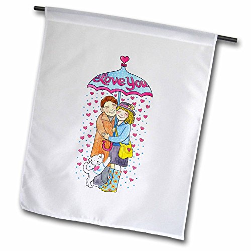 0499124048027 - LAURA J. HOLMAN ART VALENTINE COUPLE LOVE YOU - LOVING COUPLE UNDER LOVE YOU UMBRELLA SHOWERED WITH RED HEARTS FOR VALENTINES DAY. - 18 X 27 INCH GARDEN FLAG (FL_124048_2)