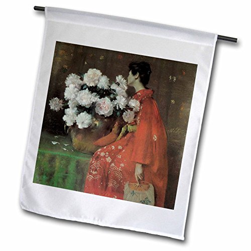 0499126448016 - 3DROSE FL_126448_1 PEONIES BY WILLIAM MERRITT CHASE ASIAN WOMAN WITH FLOWERS GARDEN FLAG, 12 BY 18-INCH