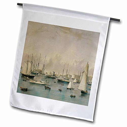 0499126772029 - BLN SAILING SHIPS AND SEASCAPES FINE ART COLLECTION - THE YACHT SQUADRON AT NEWPORT BY NATHANIEL CURRIER AND JAMES MERRITT IVES - 18 X 27 INCH GARDEN FLAG (FL_126772_2)