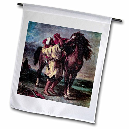 0499129792024 - BLN HORSES FINE ART COLLECTION - A MOROCCAN SADDLING A HORSE BY EUGENE DELACROIX - 18 X 27 INCH GARDEN FLAG (FL_129792_2)