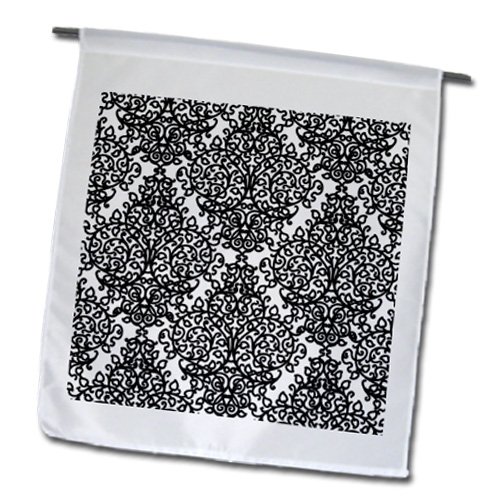 0499151424016 - INSPIRATIONZSTORE DAMASK PATTERNS - BLACK AND WHITE DAMASK PATTERN - STYLISH DELICATE FINE LINE SWIRLS - INTRICATE TENDRILS AND VINES - 12 X 18 INCH GARDEN FLAG (FL_151424_1)