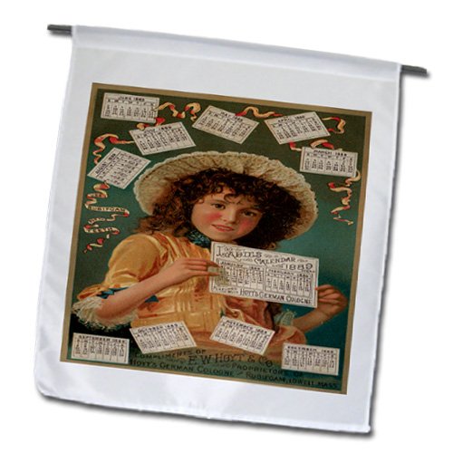 0499154849021 - BLN VINTAGE PERFUME AND TOILETRY LABELS AND POSTERS - LADIES CALENDAR 1889 HOYTS GERMAN COLOGNE ADVERTISING CALENDAR COVER - 18 X 27 INCH GARDEN FLAG (FL_154849_2)