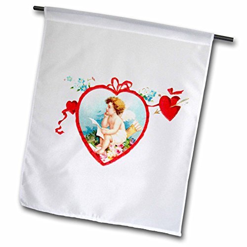 0499161321015 - INSPIRATIONZSTORE VINTAGE ART - VINTAGE CUPID IN RED LOVE HEART-SHAPED FRAME. THOUGHTFUL BABY ANGEL CHERUB CHILD. ROMANTIC VALENTINE - 12 X 18 INCH GARDEN FLAG (FL_161321_1)