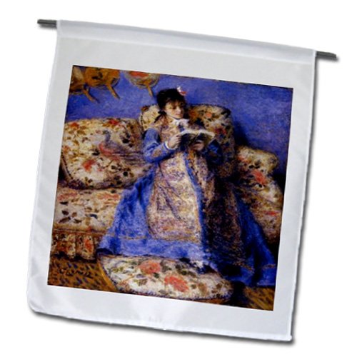 0499163335010 - 3DROSE FL_163335_1 IMAGE OF MONETS WIFE CAMILLE READING A BOOK BY RENOIR GARDEN FLAG, 12 BY 18-INCH