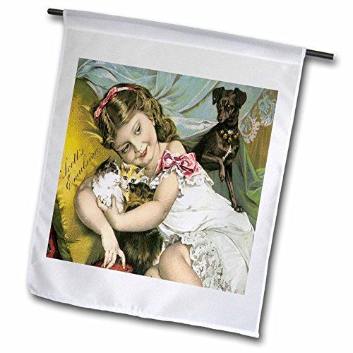 0499169868024 - BLN VINTAGE TRADE CARDS FEATURING CHILDREN - SCOTTS EMULSION CUTE LITTLE GIRL WITH KITTENS AND A PUPPY - 18 X 27 INCH GARDEN FLAG (FL_169868_2)