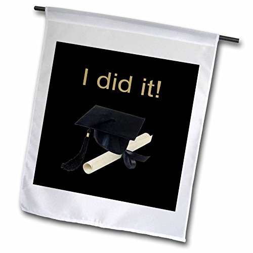 0499172654010 - 3DROSE FL_172654_1 GRADUATION CAP AND DIPLOMA ON BLACK, I DID IT GARDEN FLAG, 12 BY 18-INCH