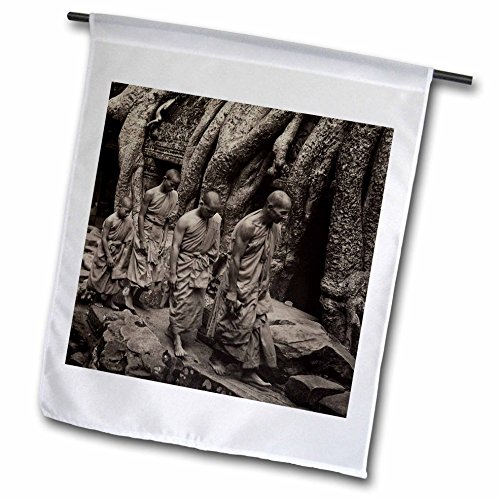 0499179867024 - KIKE CALVO ASIAN CAMBODIA ANGKOR WAT AND BUDDHIST COLLECTION - SEPIA ANTIQUE THERAVADA BUDDHISTS, PHRAS ANG TEP MONASTERY TA PROHM TEMPLE - 18 X 27 INCH GARDEN FLAG (FL_179867_2)