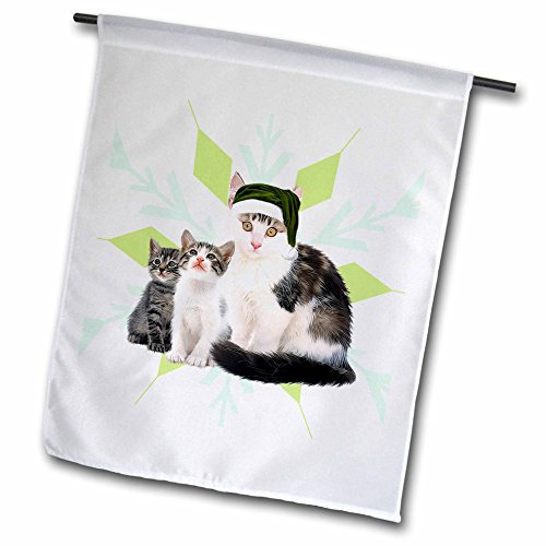 0499203006016 - DOREEN ERHARDT CHRISTMAS COLLECTION - MRS CLAWS CAT WITH KITTENS IN A GREEN SANTA HAT CHRISTMAS SNOWFLAKE - 12 X 18 INCH GARDEN FLAG (FL_203006_1)