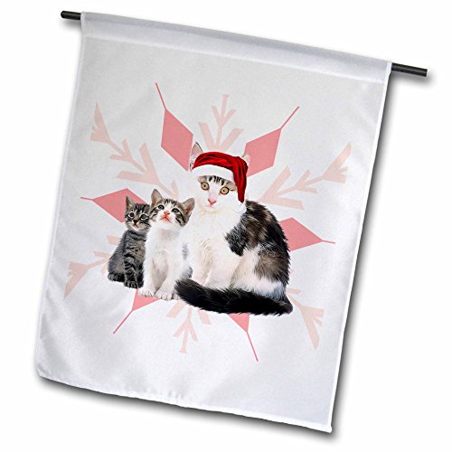 0499203007013 - DOREEN ERHARDT CHRISTMAS COLLECTION - MRS CLAWS CAT WITH KITTENS IN A RED SANTA HAT CHRISTMAS SNOWFLAKE - 12 X 18 INCH GARDEN FLAG (FL_203007_1)