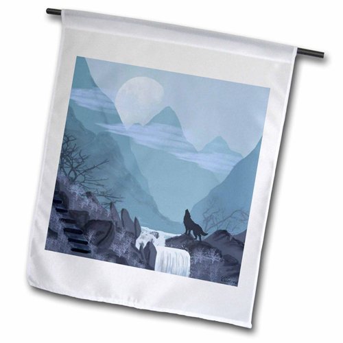 0499204471011 - 3DROSE FL_204471_1 PAINTING OF A WOLF IN THE MOUNTAIN WITH A MOONLIT NIGHT GARDEN FLAG, 12 BY 18