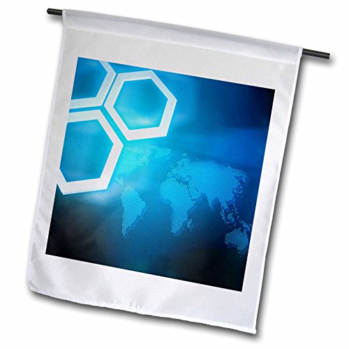 0499213680015 - ANNE MARIE BAUGH - TECHNICAL ART - A BLUE DIGITAL MAP OF THE WORLD WITH HEXAGON ACCENTS - 12 X 18 INCH GARDEN FLAG (FL_213680_1)