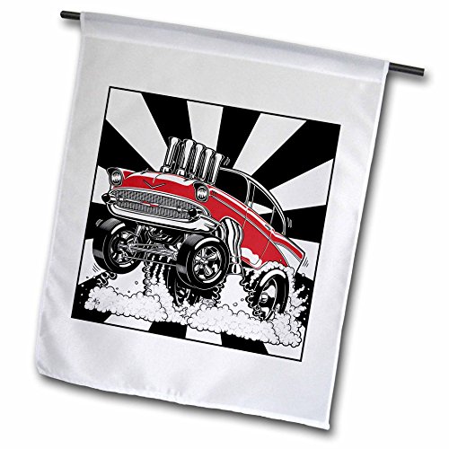 0499217340014 - MARK GRACE CARS AND WILD RODS - LIVE TO ROD - A KILLER 57 HOT ROD DRAG RACING FOR PINKS, WITH A FUEL INJECTED MOTOR - 12 X 18 INCH GARDEN FLAG (FL_217340_1)