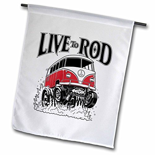 0499217344012 - MARK GRACE CARS AND WILD RODS - LIVE TO ROD - A 1964 MICROBUS NAILING IT, GETS AIR AND SMOKE, THIS BUG LIVES TO ROD - 12 X 18 INCH GARDEN FLAG (FL_217344_1)