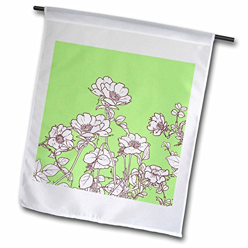 0499219386027 - RUSS BILLINGTON DESIGNS - PRETTY WILD ROSE DRAWING IN SEPIA AND WHITE OVER GREEN BACKGROUND - 18 X 27 INCH GARDEN FLAG (FL_219386_2)
