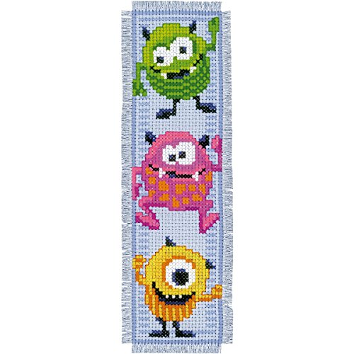 0499991486786 - VERVACO 14 COUNT LITTLE MONSTERS BOOKMARKS ON AIDA COUNTED CROSS STITCH KIT (SET OF 2), 2.5 BY 8