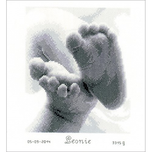 0499991489213 - VERVACO BABY FEET BIRTH RECORD ON AIDA COUNTED CROSS STITCH KIT, 7 BY 8