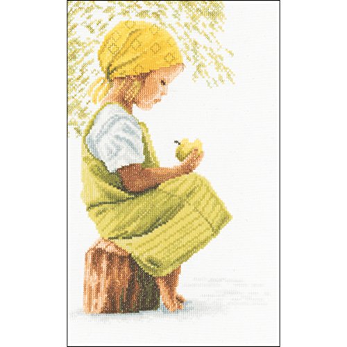 0499994874122 - VERVACO LANARTE GIRL WITH APPLE ON COTTON COUNTED CROSS STITCH KIT, 8 BY 11.75