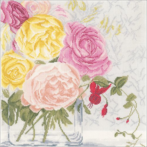 0499994874184 - VERVACO LANARTE PASTEL FLOWERS ON LINEN COUNTED CROSS STITCH KIT, 11.75 BY 12.25