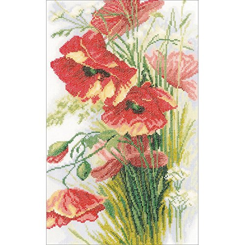 0499995193260 - VERVACO 30 COUNT LANARTE POPPIES ON LINEN COUNTED CROSS STITCH KIT, 8 X 13.5