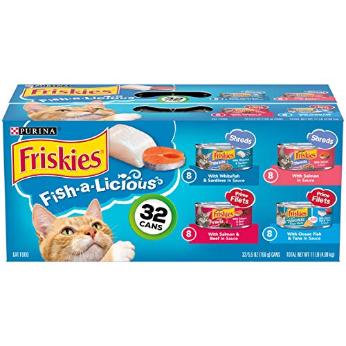 0050000294527 - PURINA FRISKIES WET CAT FOOD VARIETY PACK, FISH-A-LICIOUS SHREDS, PRIME FILETS & TASTY TREASURES - 5.5 OZ. CANS