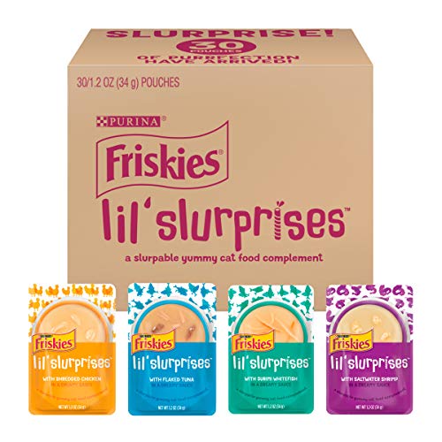 0050000505067 - PURINA FRISKIES ADULT WET CAT FOOD COMPLEMENT VARIETY PACK, LIL’ SLURPRISES IN A DREAMY SAUCE - 1.2 OZ. POUCHES