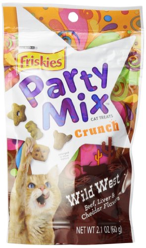 0050000575428 - FRISKIES PARTY MIX CAT TREATS, WILD WEST CRUNCH, BEEF, LIVER & CHEDDAR FLAVORS, 2.1-OUNCE POUCH, PACK OF 10