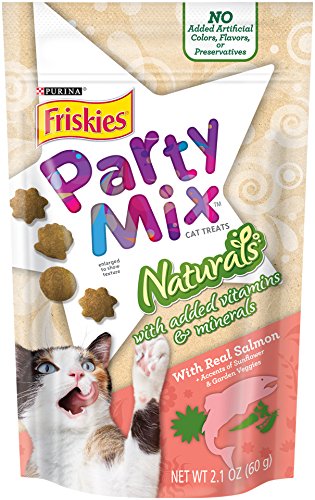 0050000576791 - FRISKIES PARTY MIX CAT TREATS, NATURALS, SALMON WITH ACCENTS OF SUNFLOWER & GARDEN GREENS, 2.1-OUNCE POUCH, PACK OF 10