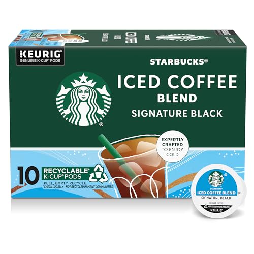 0050000619443 - STARBUCKS K-CUP COFFEE PODS, MEDIUM ROAST ICED COFFEE BLEND, SIGNATURE BLACK FOR KEURIG COFFEE MAKERS, 100% ARABICA, 1 BOX (10 PODS)