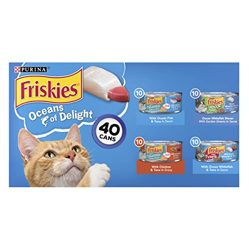 0050000964604 - PURINA FRISKIES WET CAT FOOD VARIETY PACK, OCEANS OF DELIGHT MEATY BITS, FLAKED & PRIME FILETS - 5.5 OZ. CANS
