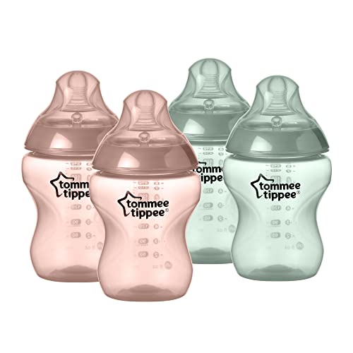 5010415227584 - TOMMEE TIPPEE CLOSER TO NATURE BABY BOTTLES | SLOW FLOW BREAST-LIKE NIPPLE WITH ANTI-COLIC VALVE (9OZ, 4 COUNT) | PINK & GREEN