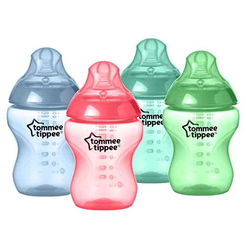 5010415227591 - TOMMEE TIPPEE CLOSER TO NATURE BABY BOTTLES | SLOW FLOW BREAST-LIKE NIPPLE WITH ANTI-COLIC VALVE (9OZ, 4 COUNT) | FIESTA FUN TIME