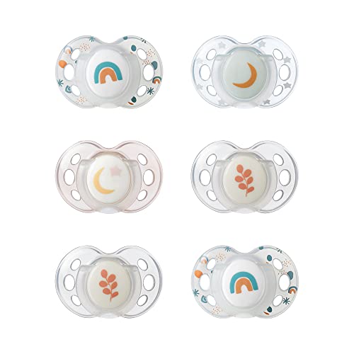5010415335555 - TOMMEE TIPPEE NIGHT TIME GLOW IN THE DARK PACIFIERS, SYMMETRICAL DESIGN, BPA-FREE SILICONE, 18-36M, 6 COUNT