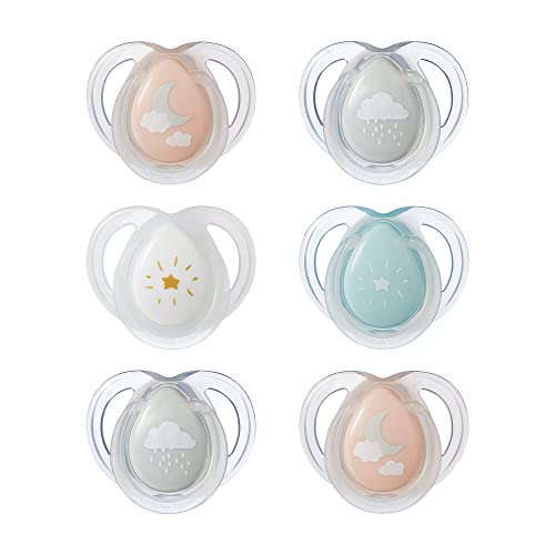 5010415335685 - TOMMEE TIPPEE NIGHT TIME GLOW IN THE DARK PACIFIERS, SYMMETRICAL DESIGN, BPA-FREE SILICONE, 0-6M, 6 COUNT