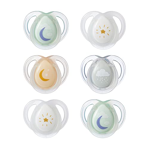 5010415335692 - TOMMEE TIPPEE NIGHT TIME GLOW IN THE DARK PACIFIERS, SYMMETRICAL DESIGN, BPA-FREE SILICONE, 0-6M, 6 COUNT