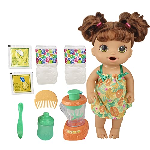 5010994129729 - BABY ALIVE MAGICAL MIXER BABY DOLL TROPICAL TREAT WITH BLENDER ACCESSORIES, DRINKS, WETS, EATS, BROWN HAIR TOY FOR KIDS AGES 3 AND UP
