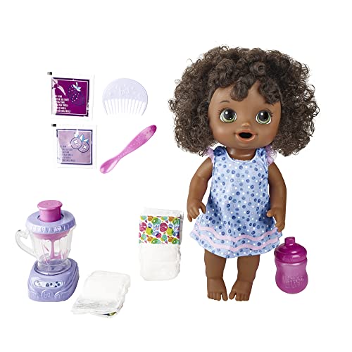 5010994129767 - BABY ALIVE MAGICAL MIXER BABY DOLL BLUEBERRY BLAST WITH BLENDER ACCESSORIES, DRINKS, WETS, EATS, BLACK HAIR TOY FOR KIDS AGES 3 AND UP