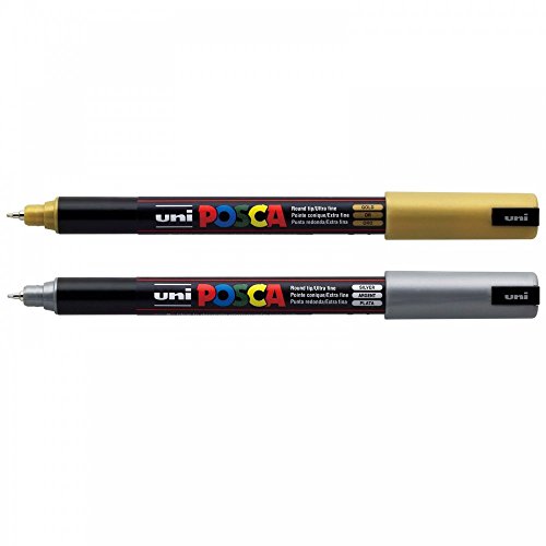 5012788041149 - POSCA PC-1MR TWIN PACK MARKER PENS BY UNI-BALL GOLD & SILVER - 1 OF EACH