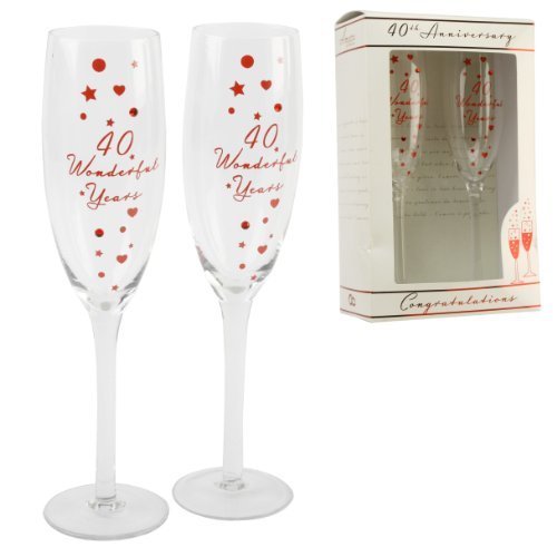 5017224373877 - AMORE 40TH RUBY WEDDING ANNIVERSARY CHAMPAGNE GLASSES GIFT