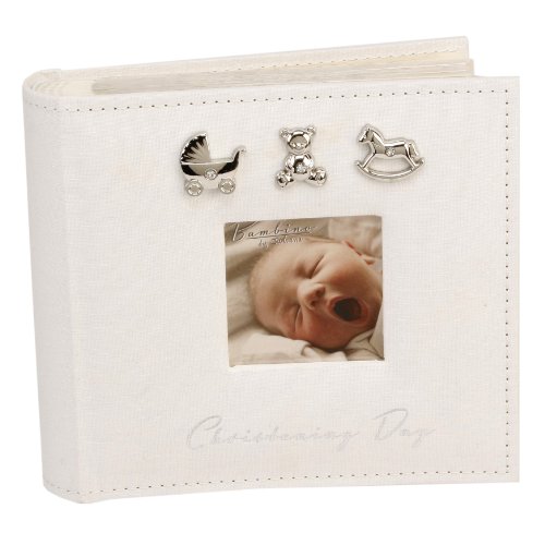 5017224451445 - BAMBINO CG921 BABY CHRISTENING GUEST BOOK, SILVER CHARMS