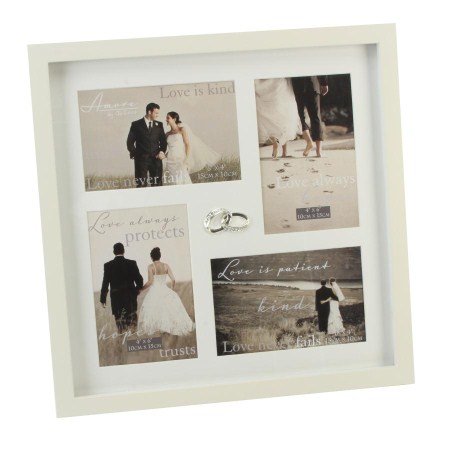 5017224507036 - AMORE BY JULIANA - MR & MRS RINGS - 4 APERTURE SQUARE MDF PHOTO FRAME