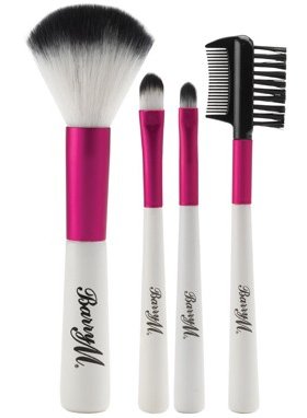 5019301050183 - BARRY M PINK AND WHITE SYNTHETIC MINI BRUSH SET - SET INCLUDES: 1X CONCEALER BRUSH, 1X EYESHADOW BRUSH, 1X POWDER BRUSH AND 1X BROW/LASH GROOMING BRUSH