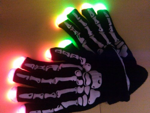0502061361774 - FIREFLY TRENDY HIP UNIQUE LED SKULL GLOVES COLORFUL FLASHING LIGHT EMITTING DANCING GLOVES COOL SPECIAL NOVEL FUN GIFT FOR PARTY