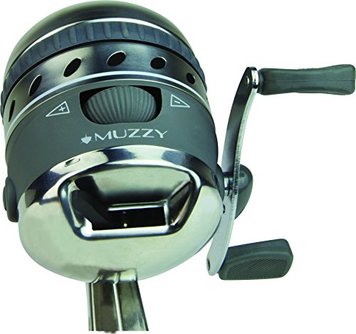 0050301106901 - MUZZY SPIN STYLE BOWFISHING REEL WITH INTEGRATED REEL MOUNT, GREY